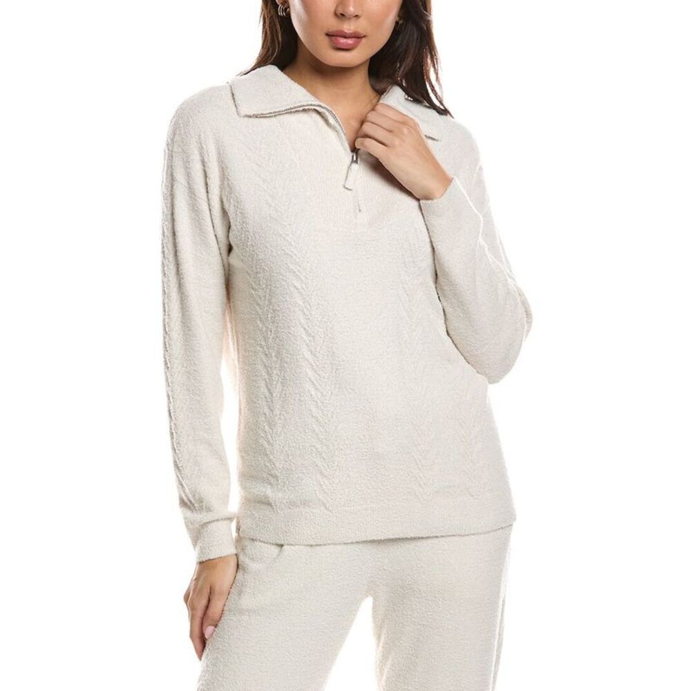 Barefoot Dreams Womens Cozychic Lite Cable 1/2-Zip Pullover, Brown